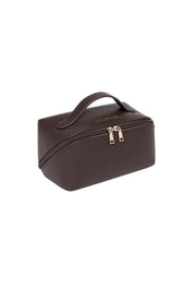 Product shot of the Ellis Makeup Bag - Chocolate in colour Chocolate, showing detail