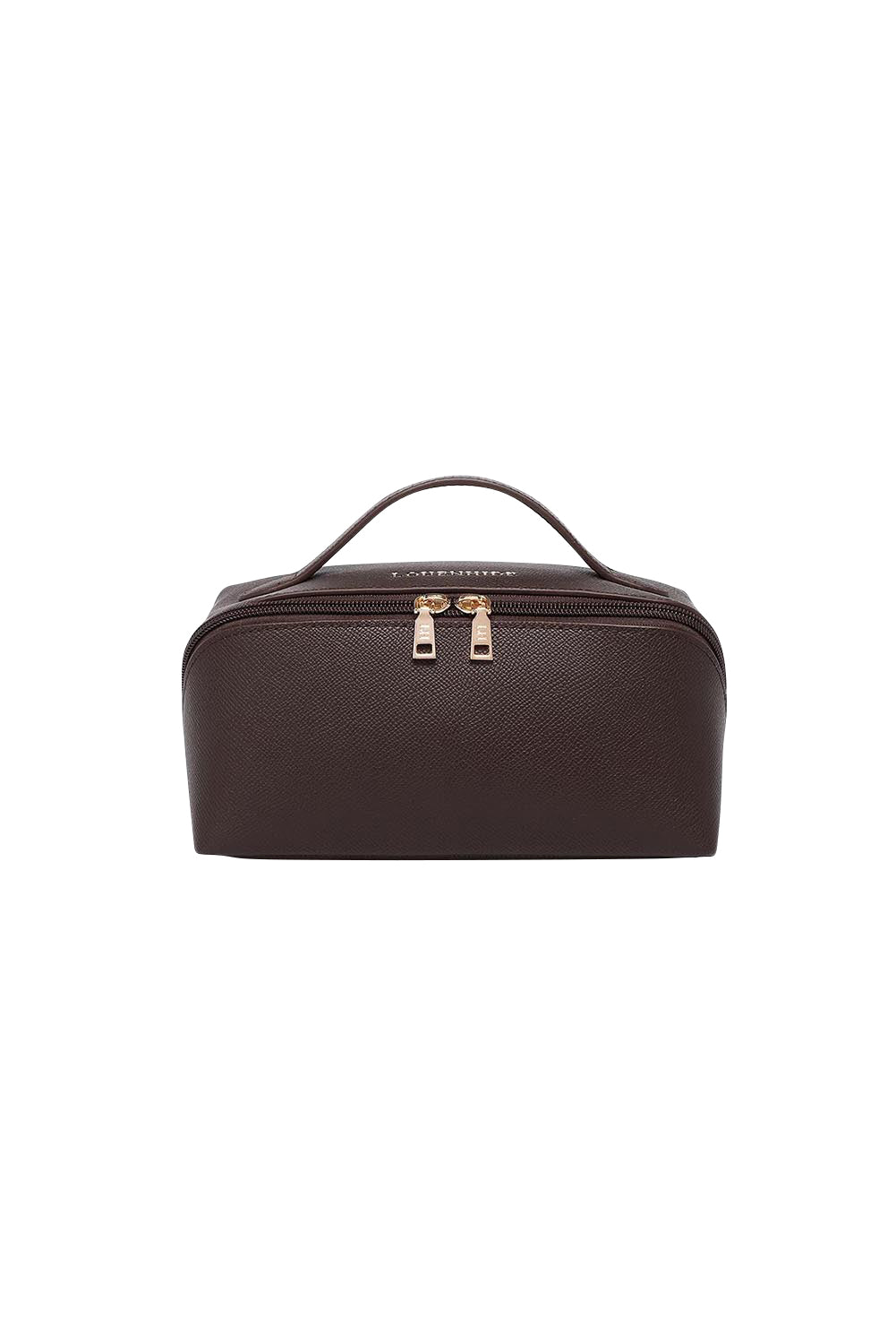 Product shot of the Ellis Makeup Bag - Chocolate in colour Chocolate, from the front
