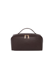 Product shot of the Ellis Makeup Bag - Chocolate in colour Chocolate, from the front