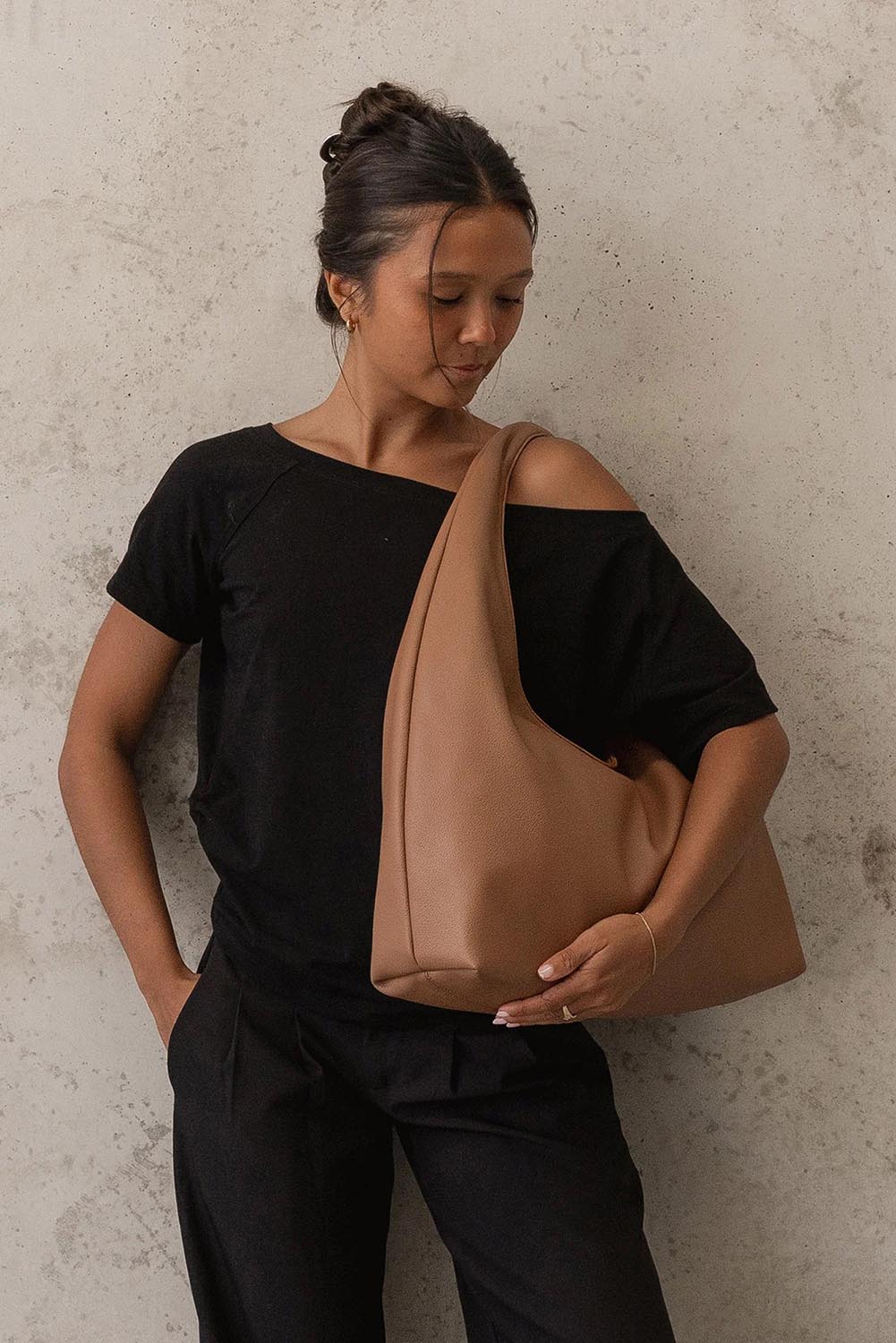 Product shot of the Monaco Shoulder Bag - Toffee in colour Toffee, from the back