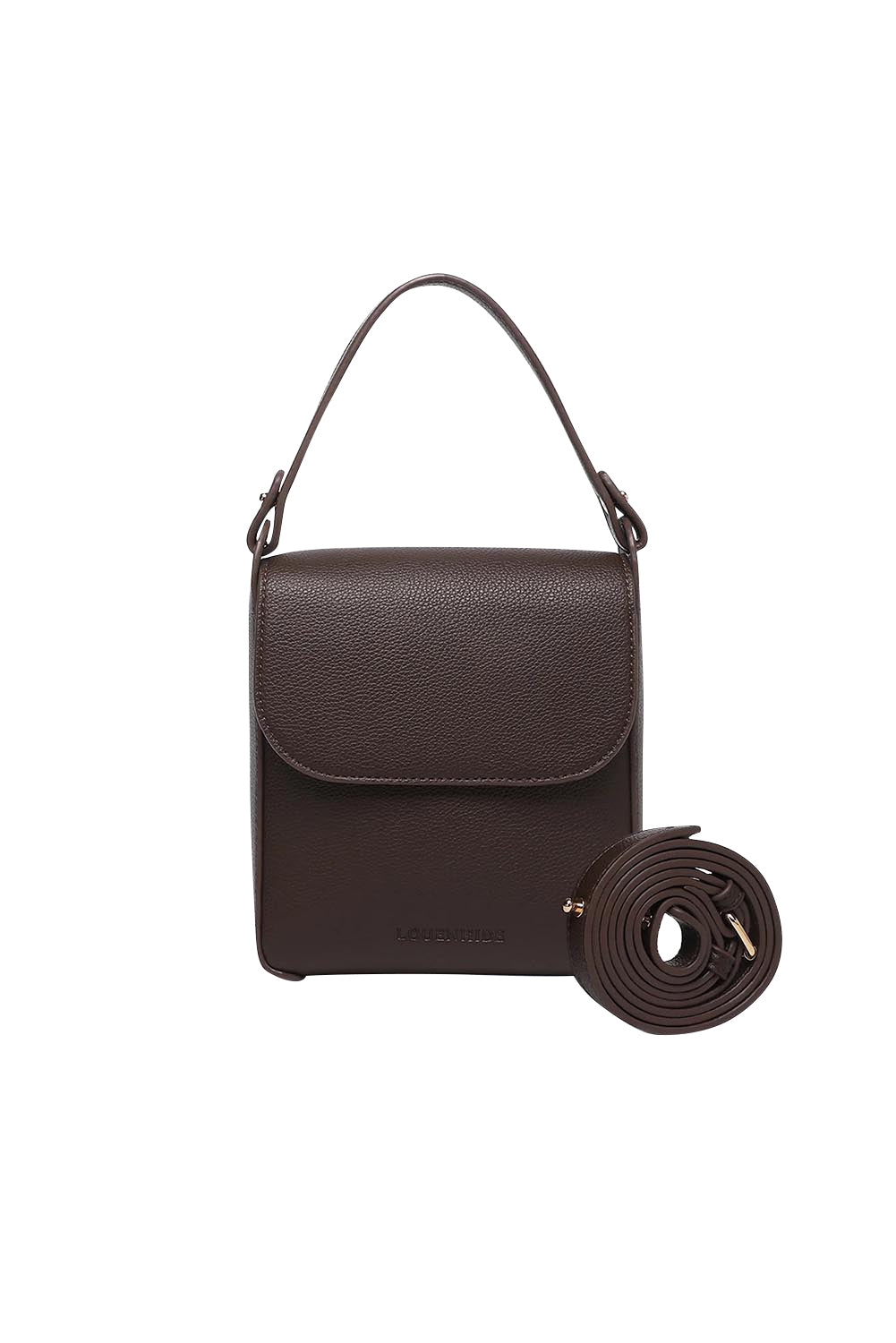 Product shot of the Bessie Crossbody Phone Bag - Chocolate in colour Chocolate, from the front