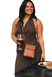 Product shot of the Bessie Crossbody Phone Bag - Toffee in colour Toffee, from the back