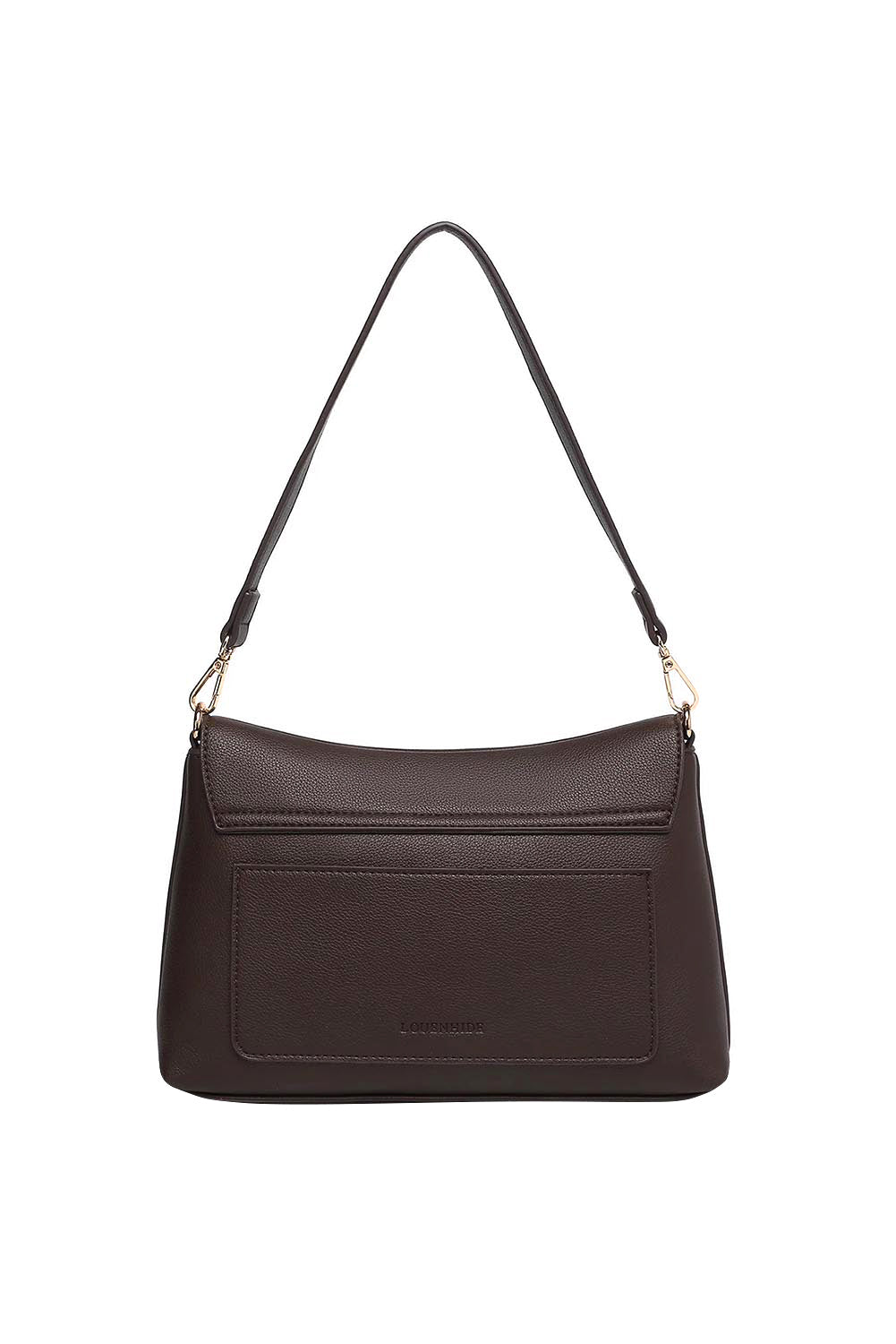 Product shot of the Nisha Shoulder Bag - Chocolate in colour Chocolate, from the back
