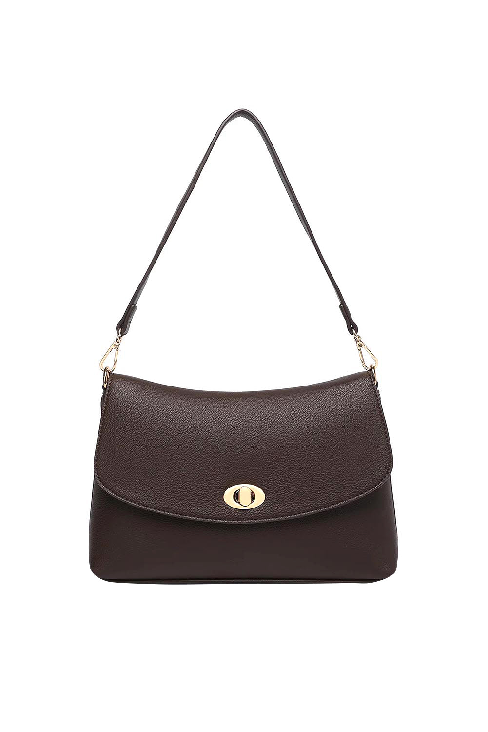 Product shot of the Nisha Shoulder Bag - Chocolate in colour Chocolate, from the back