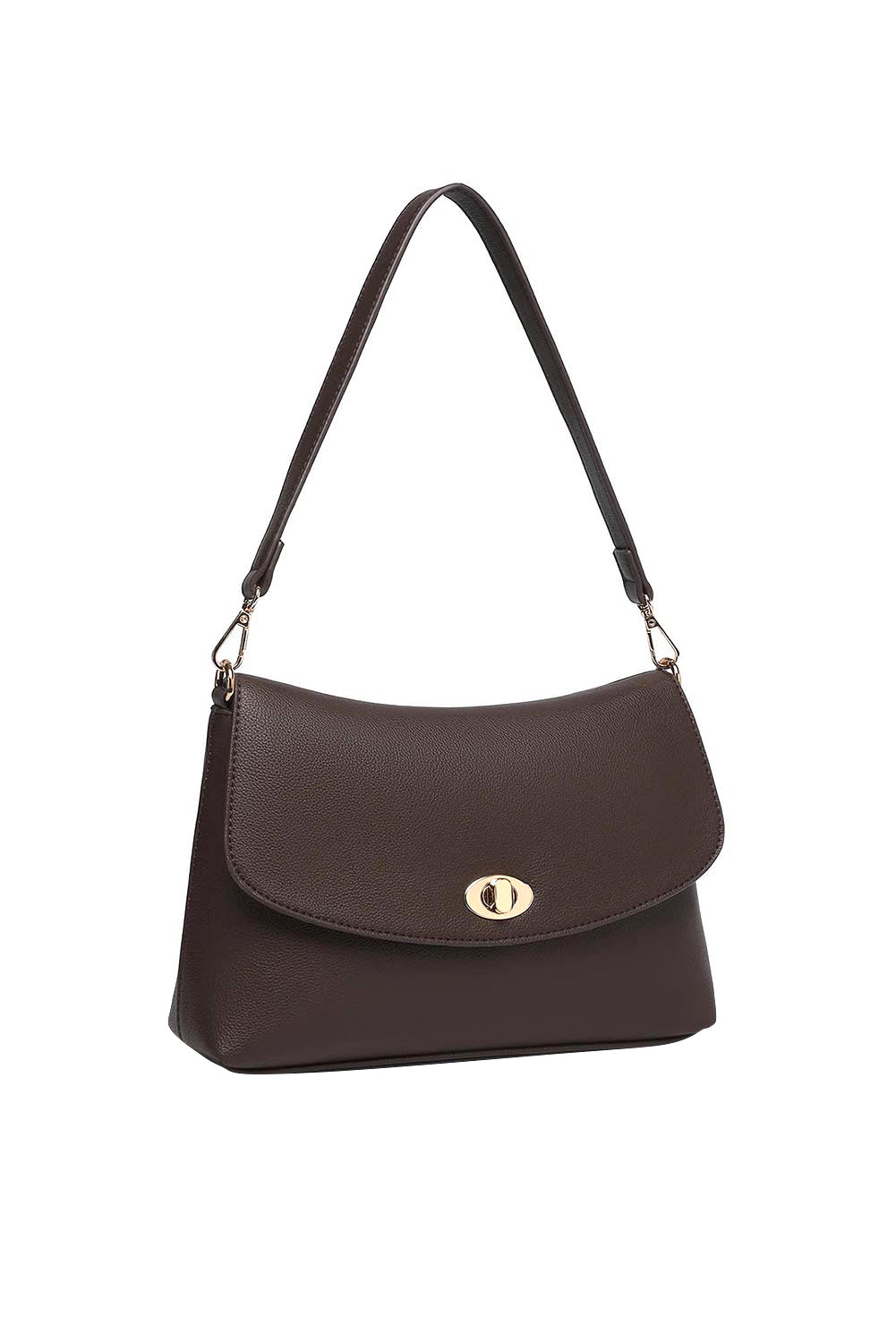 Product shot of the Nisha Shoulder Bag - Chocolate in colour Chocolate, showing detail