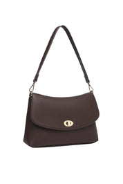 Product shot of the Nisha Shoulder Bag - Chocolate in colour Chocolate, showing detail