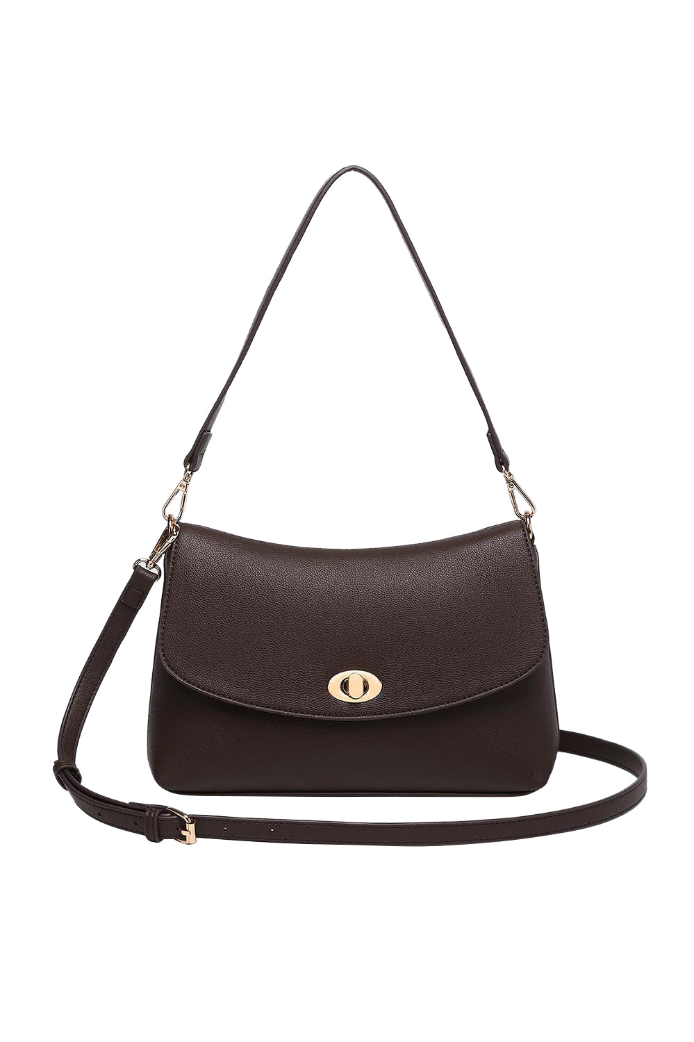 Product shot of the Nisha Shoulder Bag - Chocolate in colour Chocolate, from the front