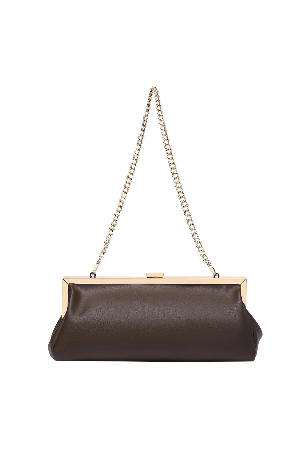 Product shot of the Maya Clutch - Chocolate in colour Chocolate, from the back