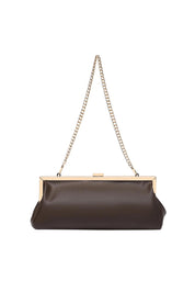 Product shot of the Maya Clutch - Chocolate in colour Chocolate, from the back