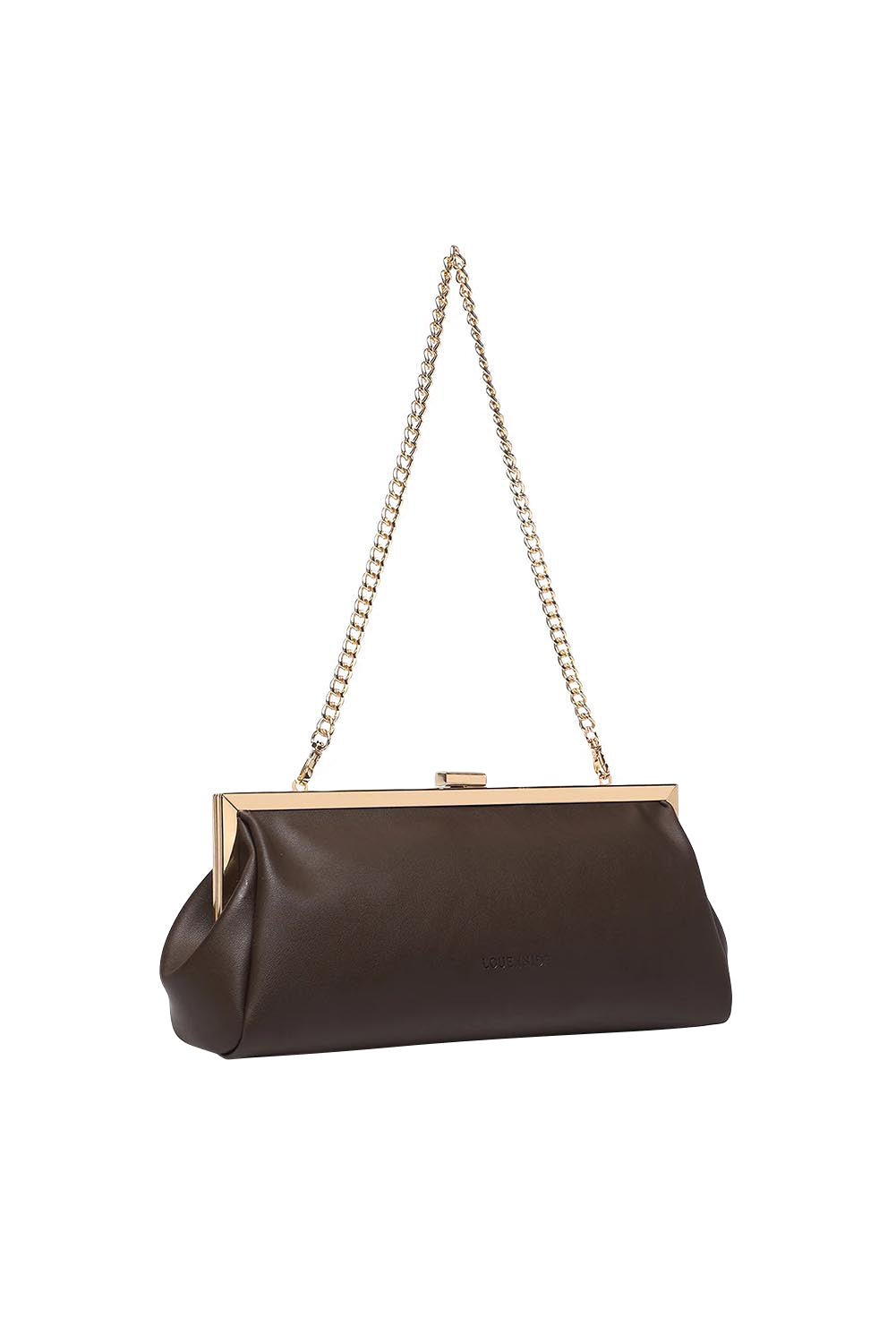 Product shot of the Maya Clutch - Chocolate in colour Chocolate, from the back