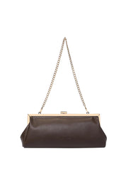 Product shot of the Maya Clutch - Chocolate in colour Chocolate, from the front