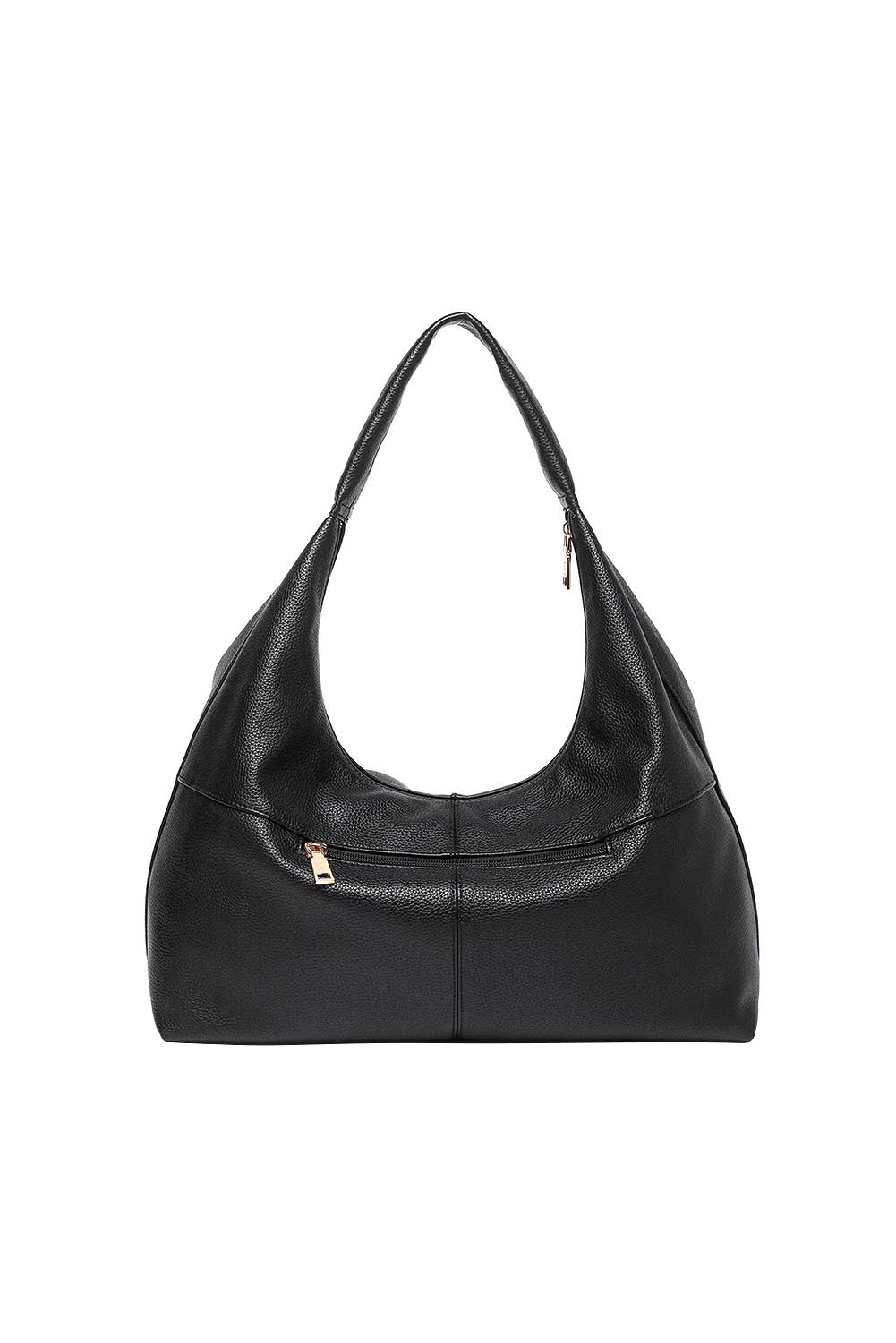 Product shot of the Valentina Slouch Shoulder Bag - Black in colour Black, from the back