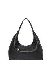Product shot of the Valentina Slouch Shoulder Bag - Black in colour Black, from the back