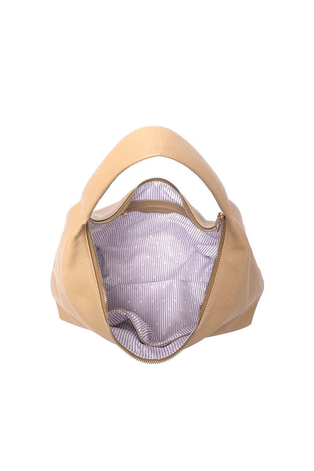 Product shot of the Valentina Slouch Shoulder Bag - Camel in colour Camel, showing detail