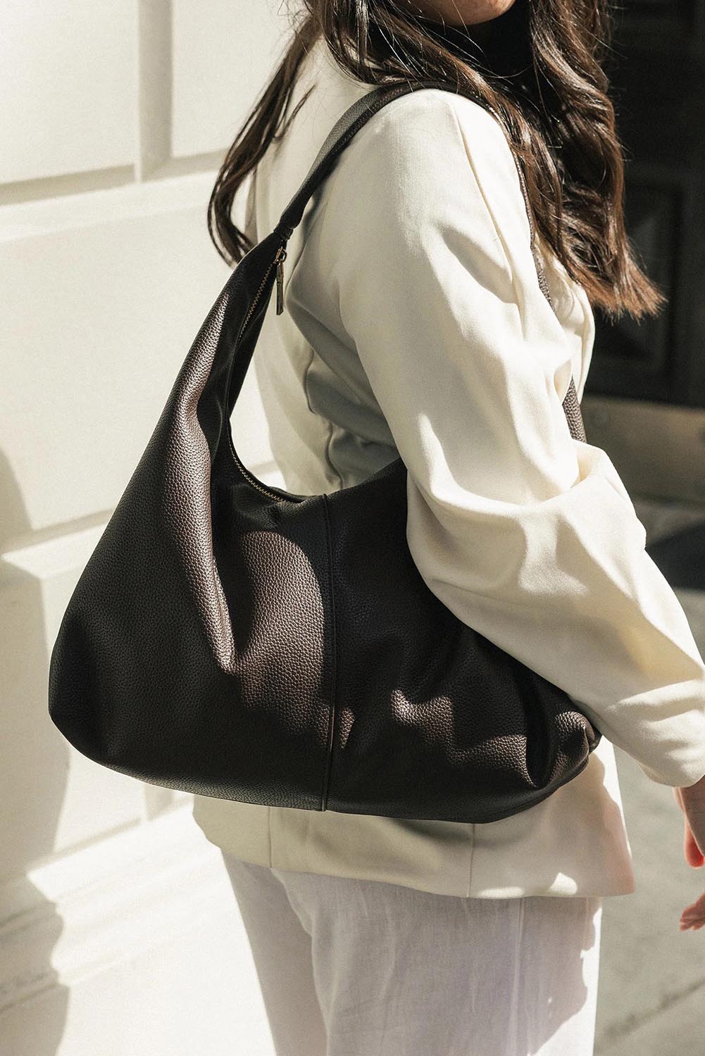 Product shot of the Valentina Slouch Shoulder Bag - Chocolate in colour Chocolate, from the back