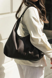 Product shot of the Valentina Slouch Shoulder Bag - Chocolate in colour Chocolate, from the back