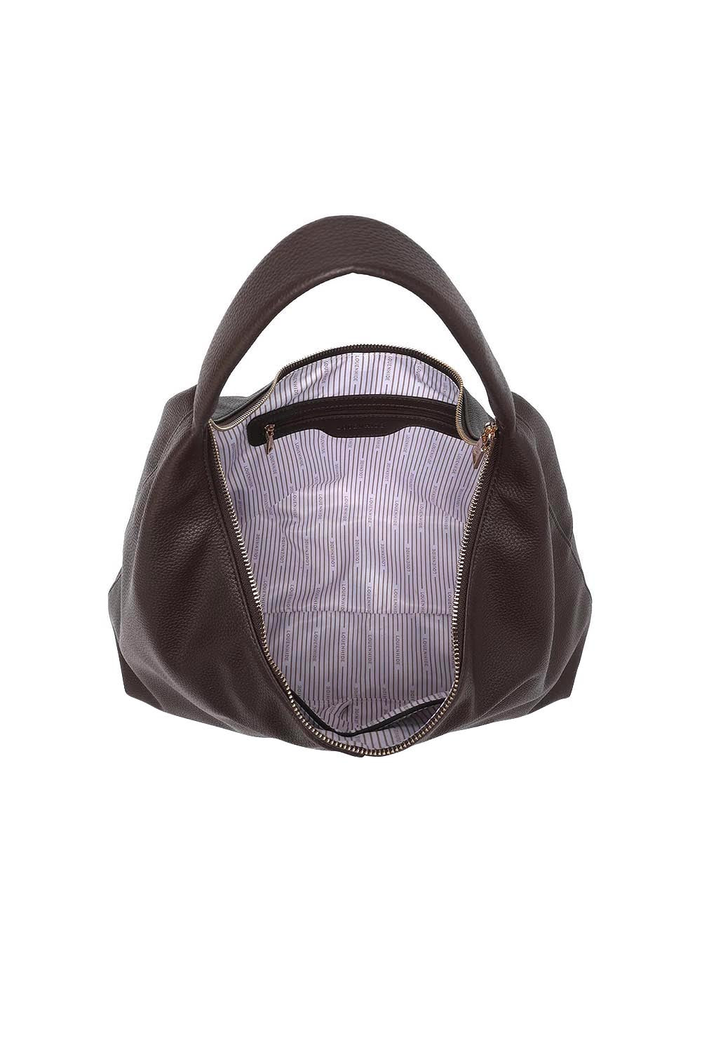 Product shot of the Valentina Slouch Shoulder Bag - Chocolate in colour Chocolate, showing detail
