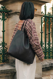 Product shot of the Colby Tote Bag - Black in colour Black, from the back