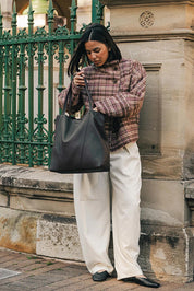 Product shot of the Colby Tote Bag - Black in colour Black, showing detail