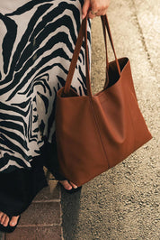 Product shot of the Colby Tote Bag - Tan in colour Tan, showing detail