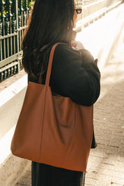Product shot of the Colby Tote Bag - Tan in colour Tan, from the front