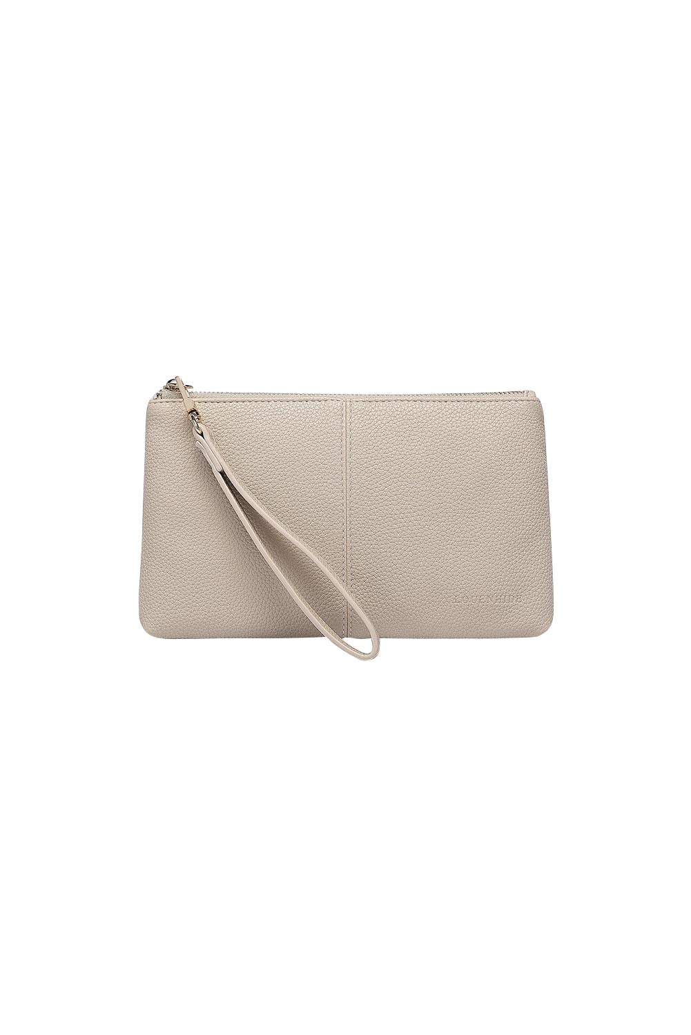 Product shot of the Mimi Clutch - Biscotti in colour Biscotti, showing detail