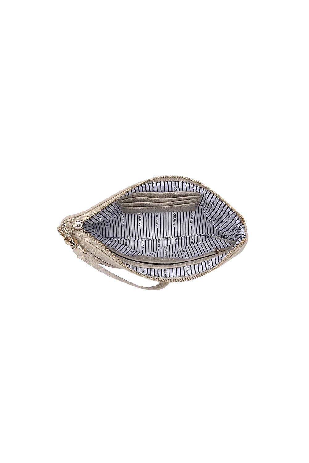 Product shot of the Mimi Clutch - Biscotti in colour Biscotti, showing detail