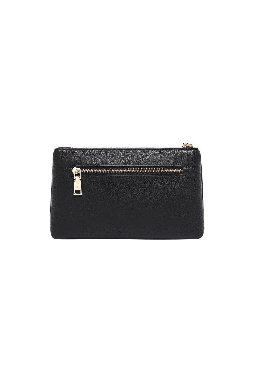 Product shot of the Mimi Clutch - Black in colour Black, from the back