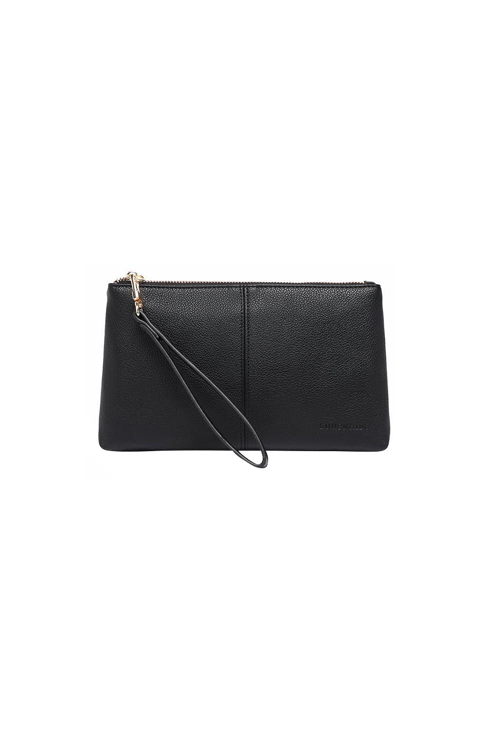 Product shot of the Mimi Clutch - Black in colour Black, from the back