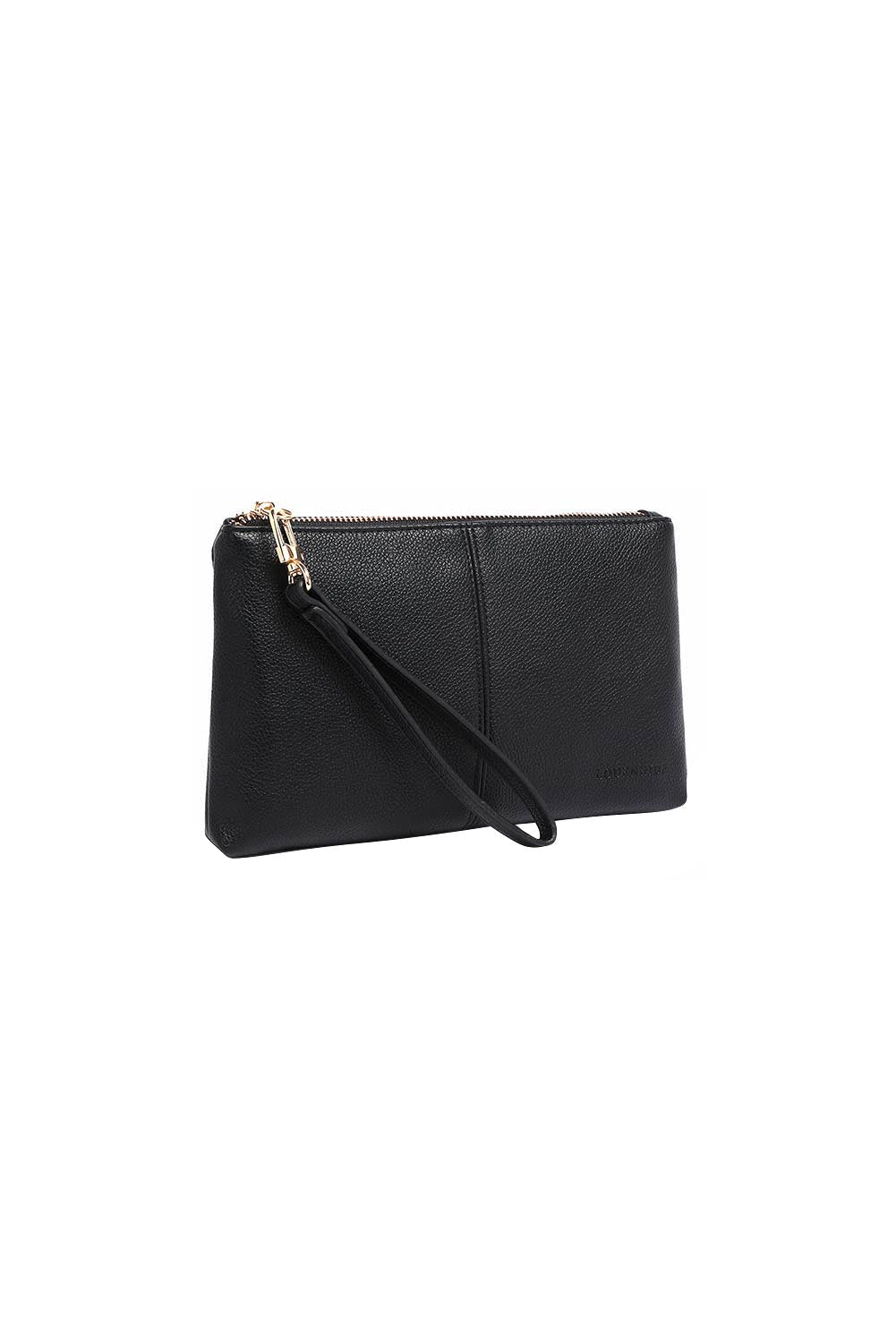 Product shot of the Mimi Clutch - Black in colour Black, showing detail