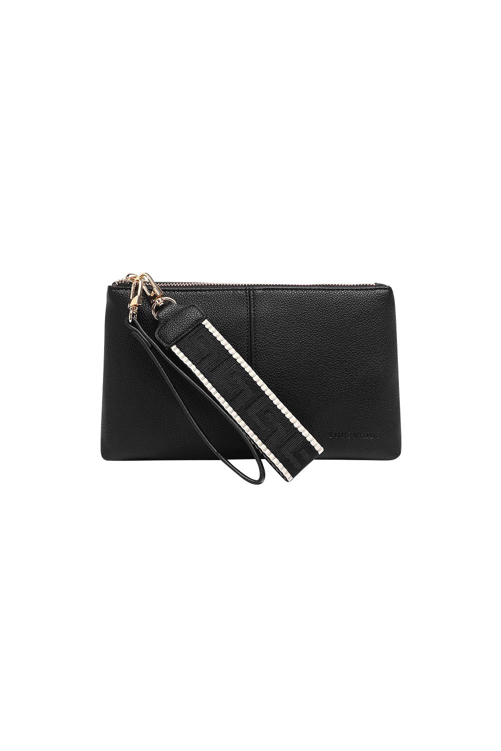 Product shot of the Mimi Clutch - Black in colour Black, from the front