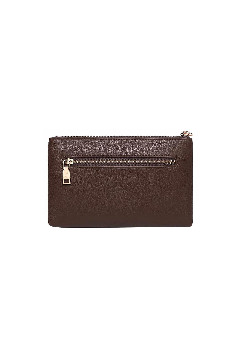 Product shot of the Mimi Clutch - Chocolate in colour Chocolate, from the back