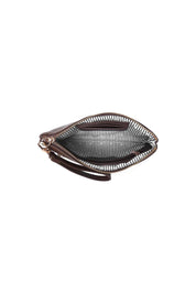 Product shot of the Mimi Clutch - Chocolate in colour Chocolate, showing detail