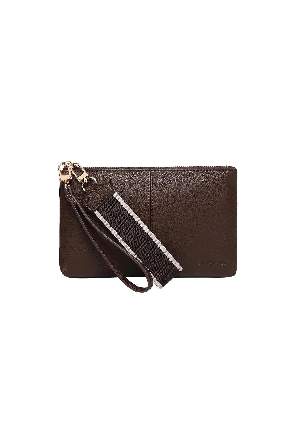 Product shot of the Mimi Clutch - Chocolate in colour Chocolate, from the front
