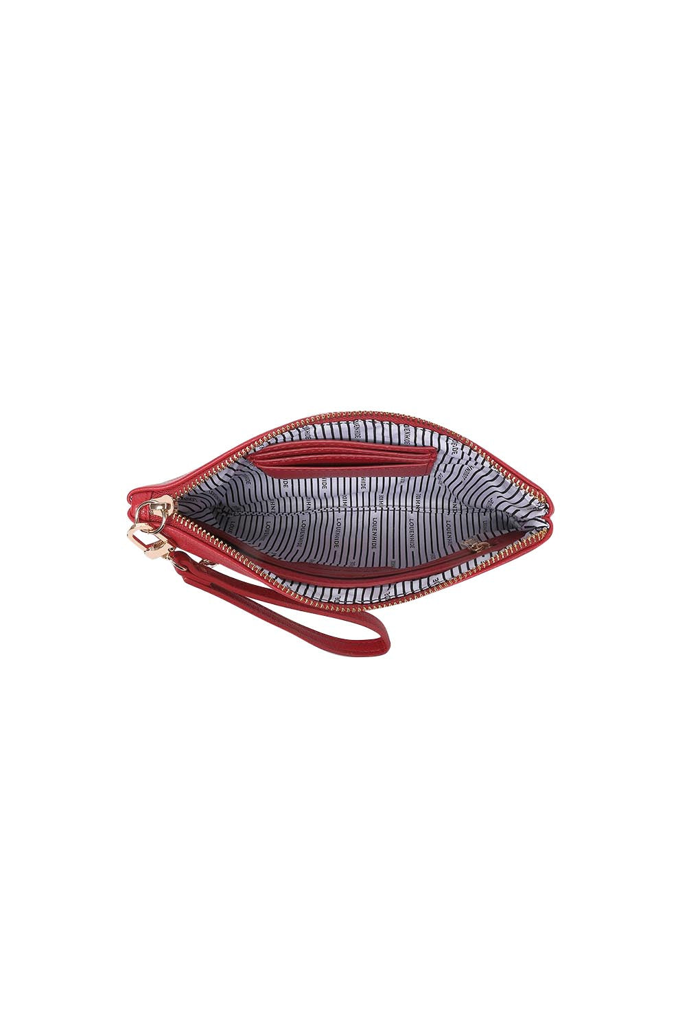 Product shot of the Mimi Clutch - Red in colour Red, showing detail