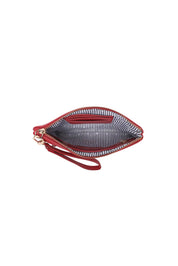 Product shot of the Mimi Clutch - Red in colour Red, showing detail