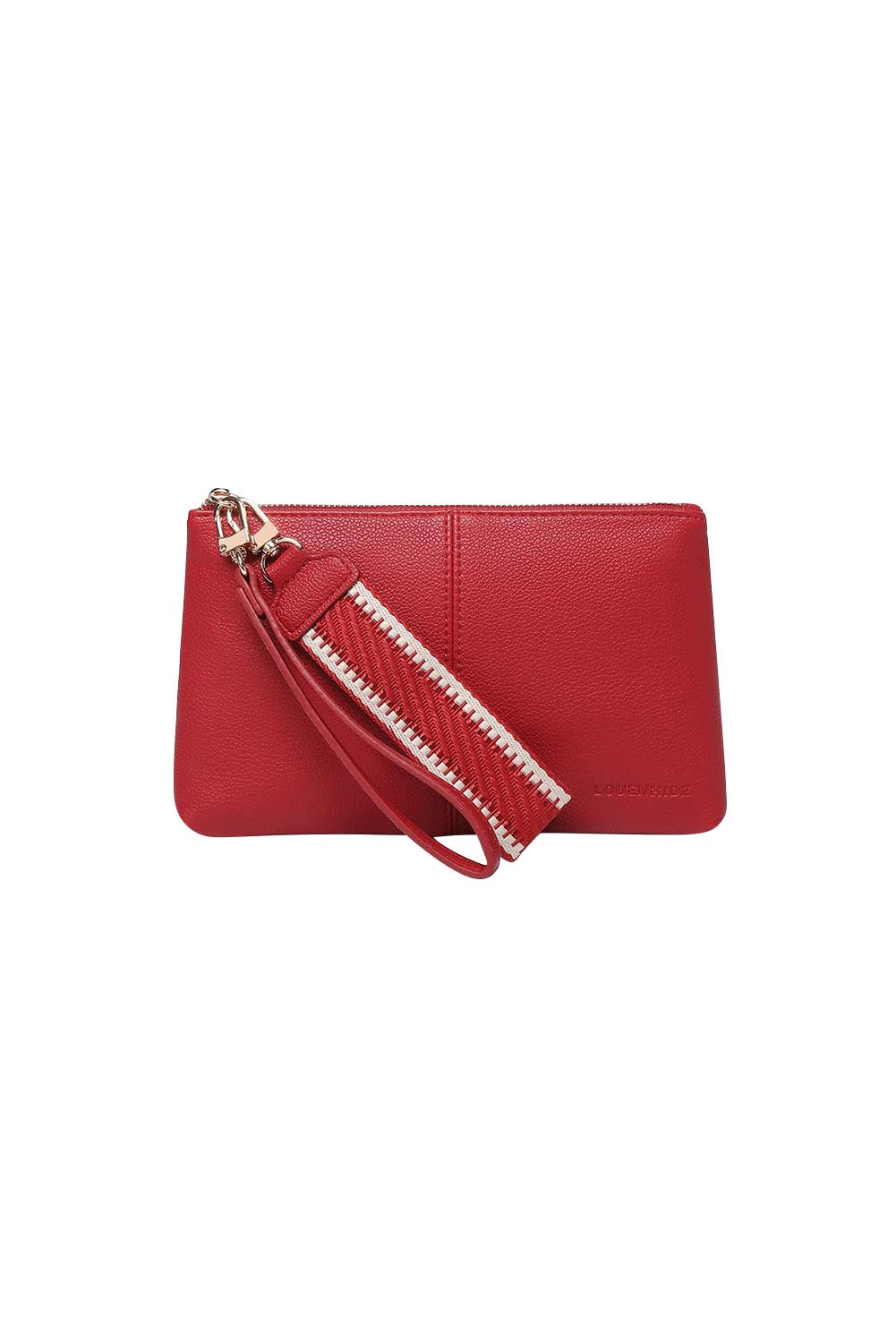 Product shot of the Mimi Clutch - Red in colour Red, from the front
