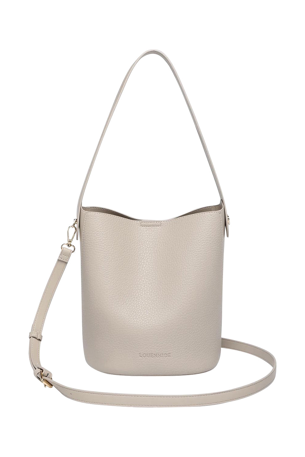 Product shot of the Miranda Bucket Bag in colour Almond, from the front