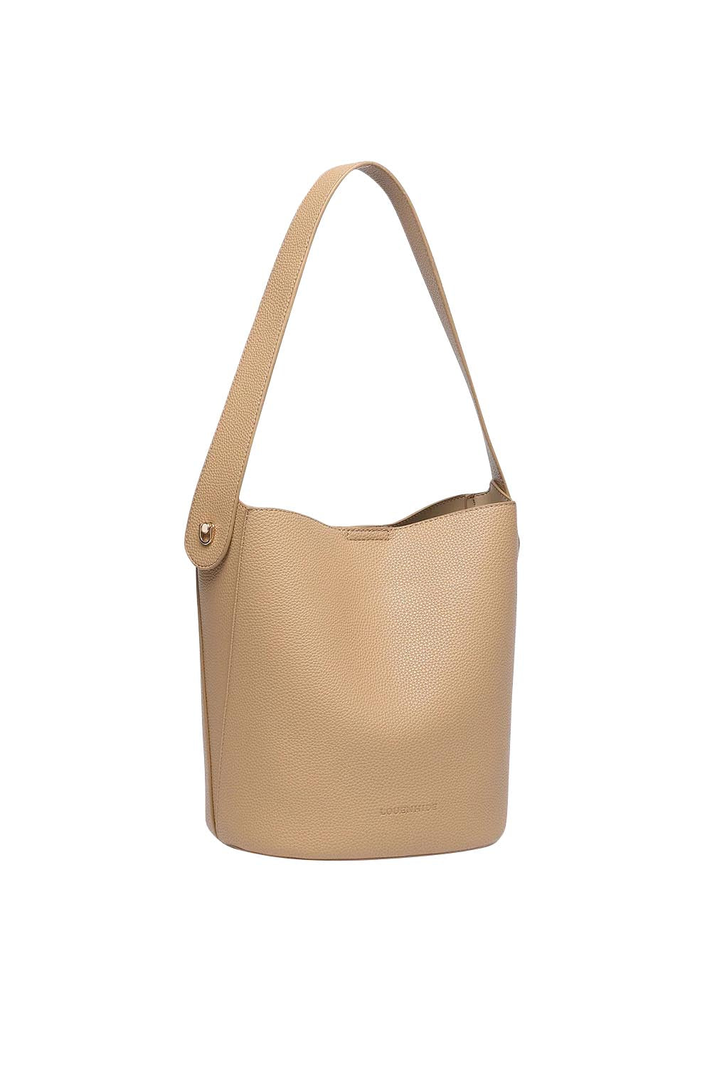 Product shot of the Miranda Bucket Bag - Camel in colour Camel, from the back
