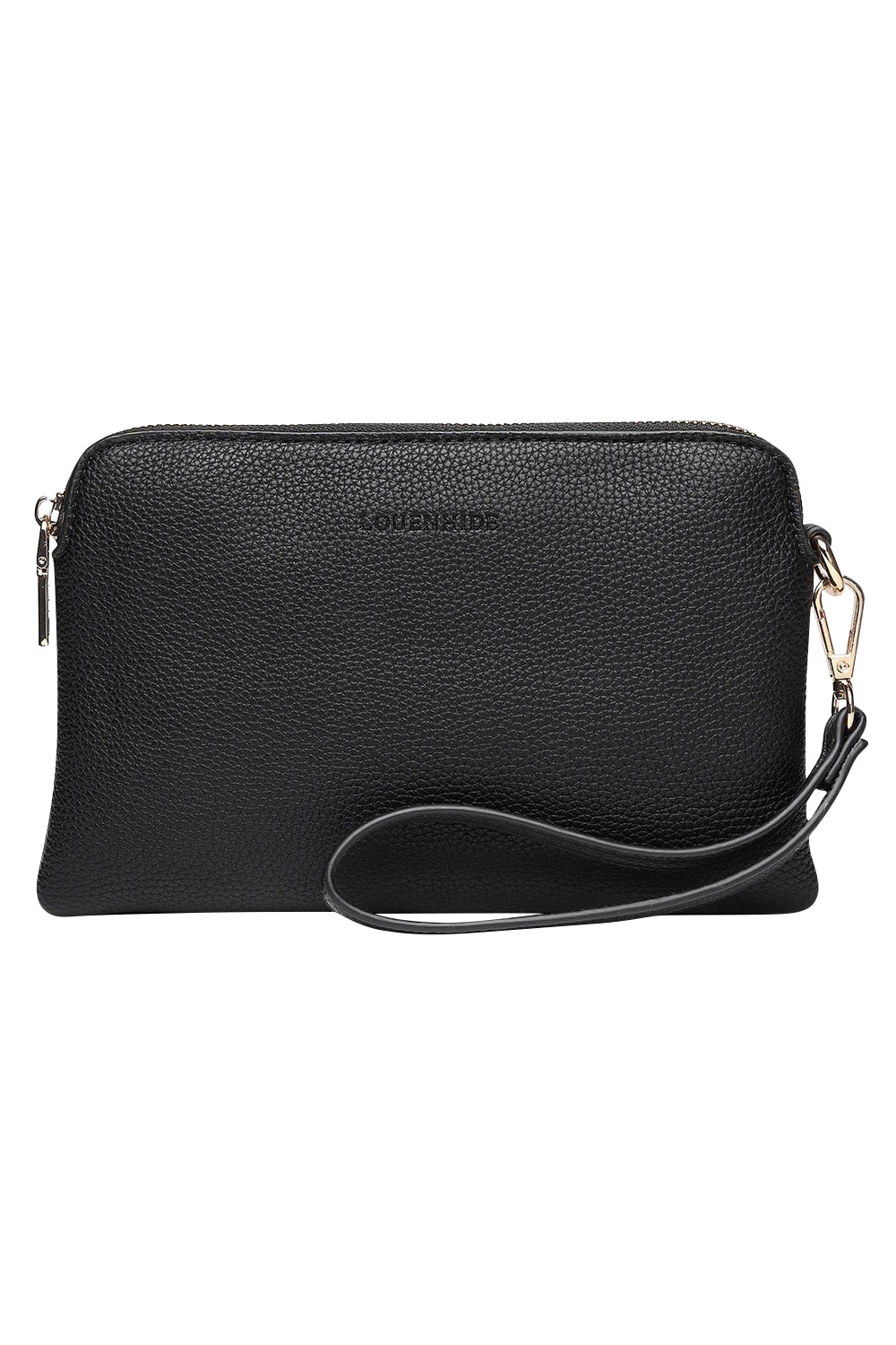 Product shot of the Poppy Clutch in colour Black (Black), from the front