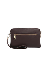 Product shot of the Poppy Clutch - Chocolate in colour Chocolate, from the back