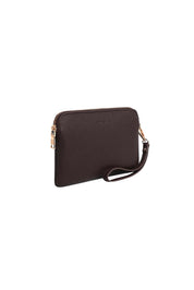 Product shot of the Poppy Clutch - Chocolate in colour Chocolate, showing detail