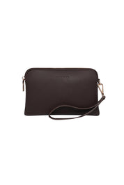 Product shot of the Poppy Clutch - Chocolate in colour Chocolate, from the front