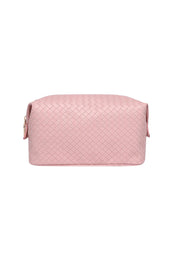 Product shot of the Lucinda Woven Toiletries Bag in colour Duskypink (Pink), from the back