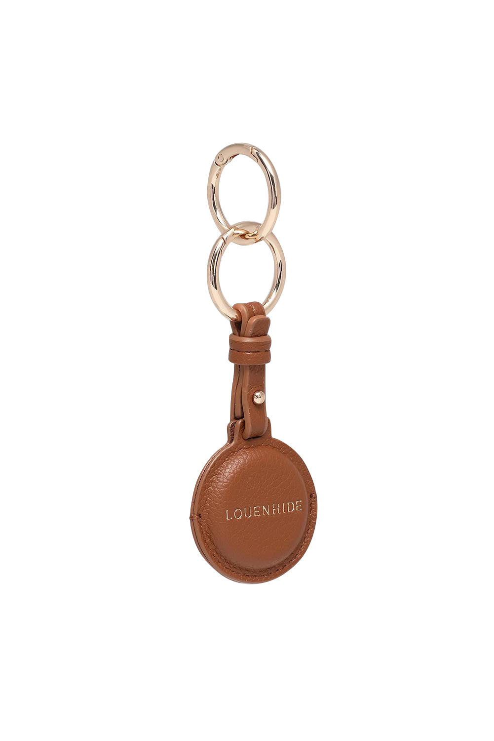 Product shot of the Opal Airtag Holder in colour Tan, detail