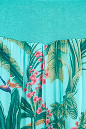 Product shot of the Silk Blend Printed Pant - Acquagarden in colour Acquagarden, showing detail