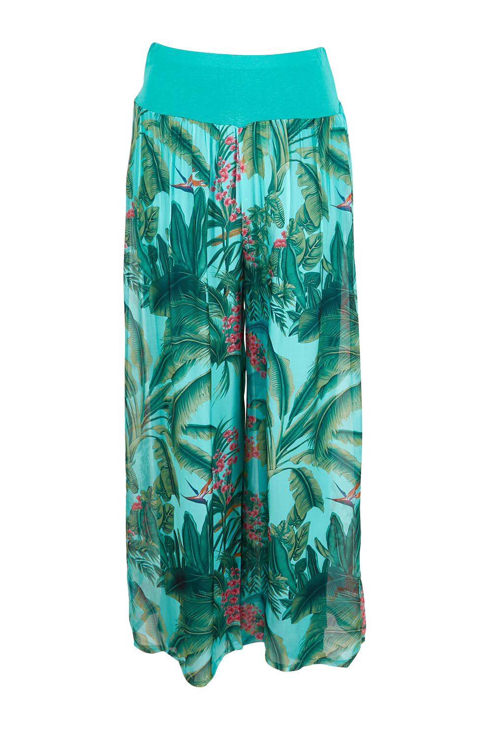Product shot of the Silk Blend Printed Pant - Acquagarden in colour Acquagarden, from the front
