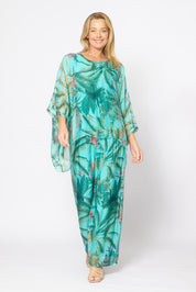 Model Genericm wearing size sample of the Silk Blend Printed Kaftan Top - Acquagarden in colour Acquagarden, from the front
