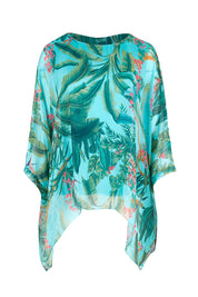 Product shot of the Silk Blend Printed Kaftan Top - Acquagarden in colour Acquagarden, from the front