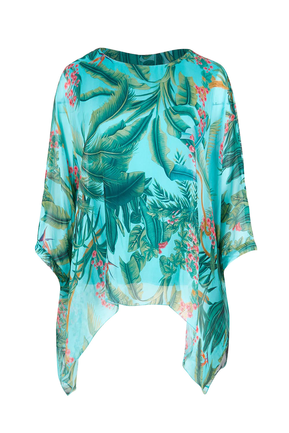 Product shot of the Silk Blend Printed Kaftan Top - Acquagarden in colour Acquagarden, from the front